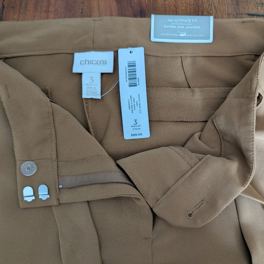 Chico's Drapey Wide Leg Camel Brown Tie Waist Trousers XL *Unfinished Hem